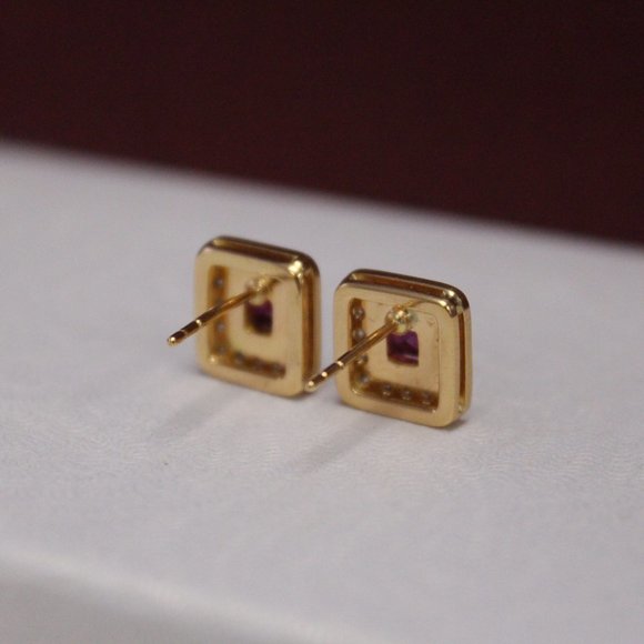 18k Yellow Ruby and Diamond Earrings - Picture 4 of 4